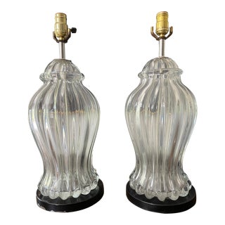 1960s Murano Glass Ginger Jar Lamps - a Pair For Sale