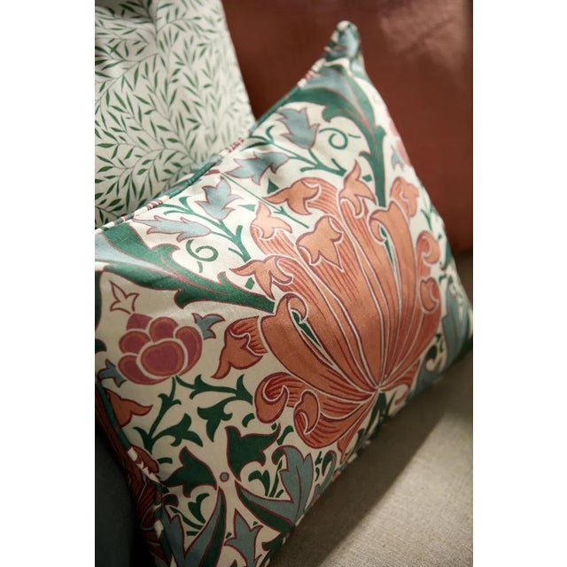 English Morris & Co Helena Fabric in Peach/Teal - a Sample For Sale - Image 3 of 3