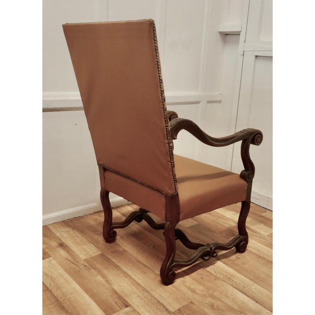 Tan French Carved Oak Salon Throne Chair, 1850 For Sale - Image 8 of 13