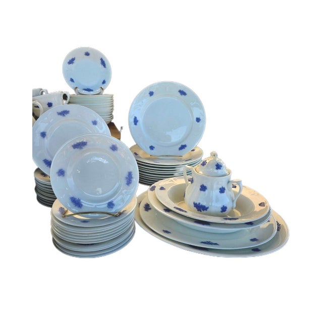 Ceramic Antique Adderley England “Chelsea Blue” 75-Piece Bone China Set, 1930s • Raised For Sale - Image 7 of 18