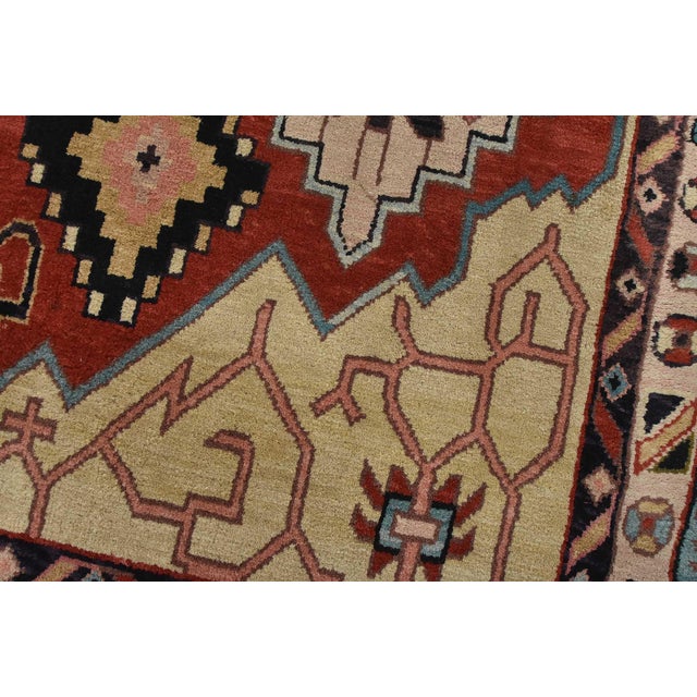 Heriz Rug 5’10” X 9’1” Red Wool Vintage Tribal Hand-Knotted Oriental Carpet For Sale - Image 4 of 15