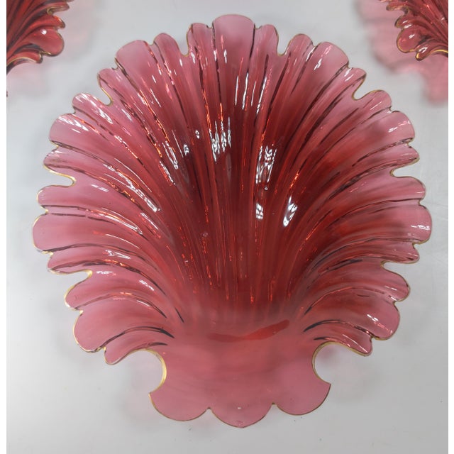 19th Century Group of Four Ruby Cranberry Red Shell Form Nut Dishes For Sale - Image 4 of 14