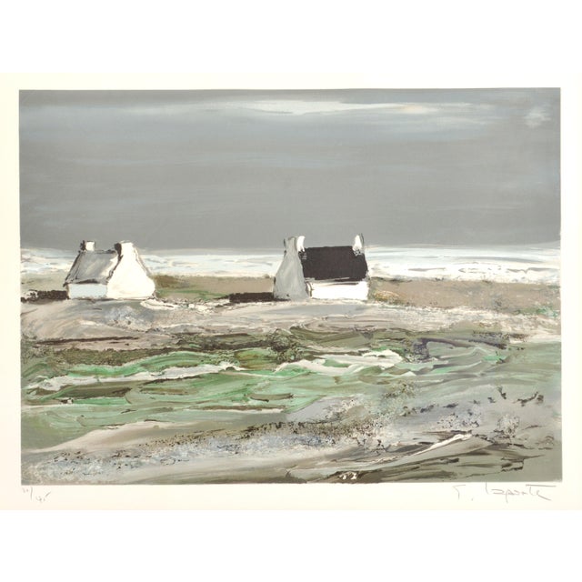 This serene lithograph by Georges Laporte, titled "Coastal Tranquility," transports viewers to the peaceful shores of...
