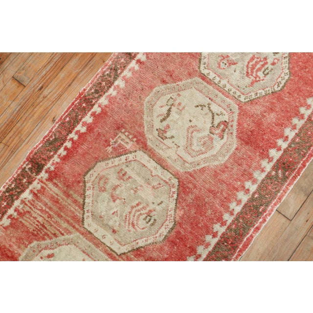 Mid 20th Century Vintage Zabihi Collection Red Turkish Oushak Narrow Runner - 2'4" x 7'6" For Sale - Image 5 of 9