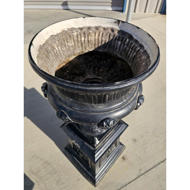 Metal Victorian Aluminum Flower Garden Urn on Base For Sale - Image 7 of 18