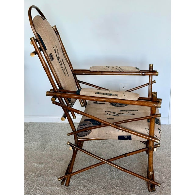 Italian Bamboo and Brass Chair and Ottoman 1970s For Sale - Image 4 of 16