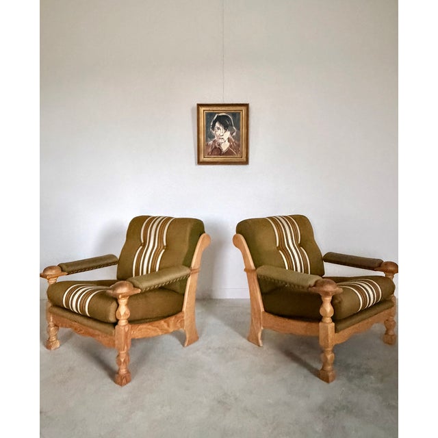 Henning Kjærnulf Danish Oak Lounge Chairs Original Wool Upholstery For Sale - Image 14 of 18