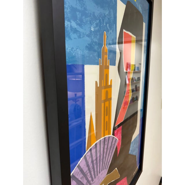 Black C. 1963, Air France – Spain, Original Vintage Lithograph Travel Poster Printed in France, Custom Framed in Black, Artist Guy Georget For Sale - Image 8 of 8