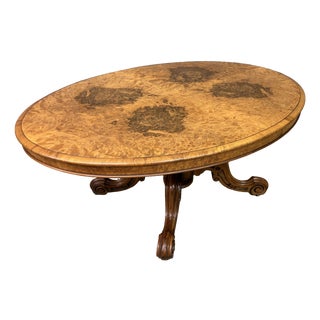Large Victorian Burr Walnut Coffee Table, 1875 For Sale