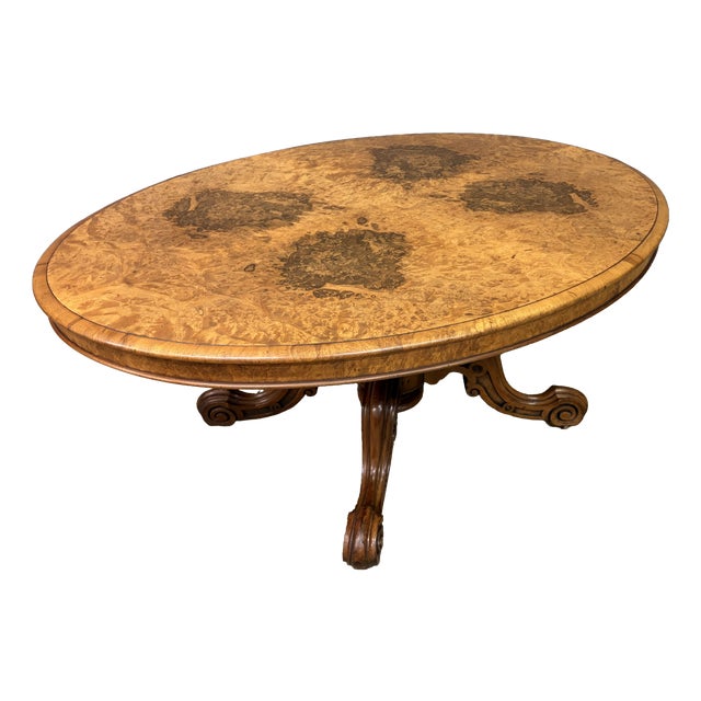 Large Victorian Burr Walnut Coffee Table, 1875 For Sale