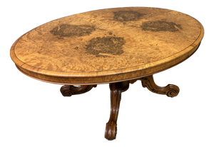 Large Victorian Burr Walnut Coffee Table, 1875