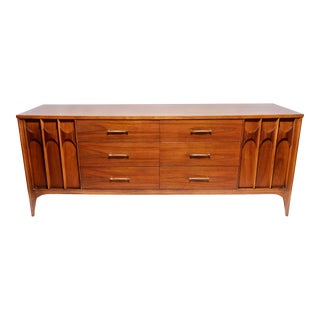 1960s Kent Coffey Perspecta Mid Century Walnut and Rosewood 12-Drawer Lowboy Dresser For Sale
