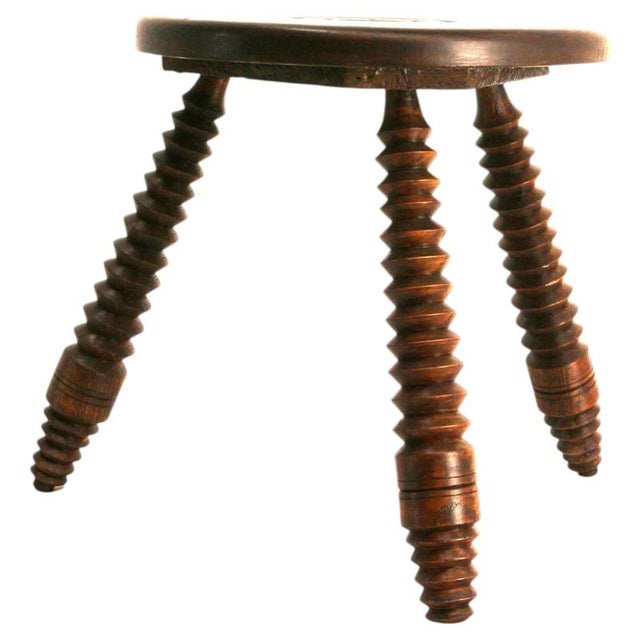 Three Legs Stool Round Oak in the style of Dudouyt, France, 1950 For Sale - Image 11 of 11