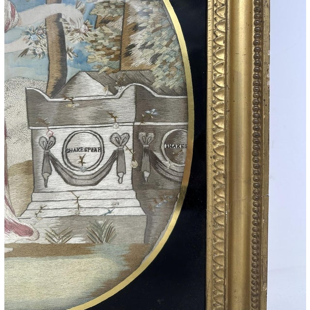 Regency Silk Embroidered Sampler Anjelica Kauffmann Engraving Shakespeare's Tomb For Sale - Image 6 of 8