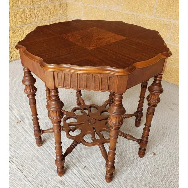 Wood Antique English Octagonal Walnut Side Table With Burlwood Inlay For Sale - Image 7 of 7