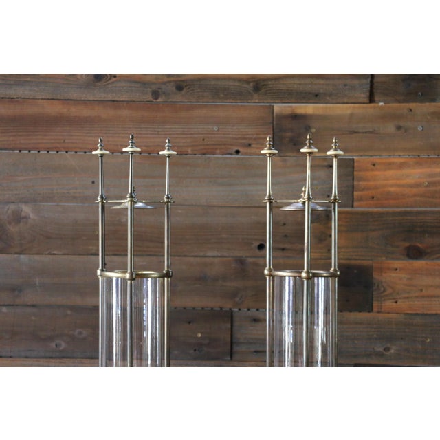 Chapman Manufacturing Company Vintage Pair of Chapman Brass & Glass Hurricane Candle Holders, 1985 For Sale - Image 4 of 18