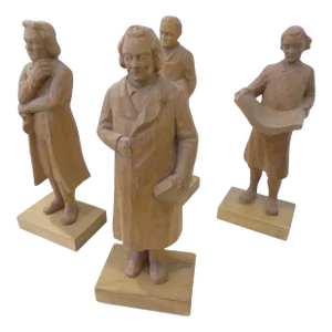Antique Collection of Carved Wood Figures - Set of 4