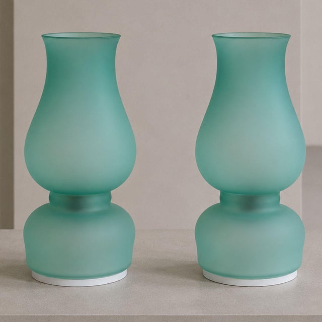 Glass 1970s Aureliano Toso Green Murano Glass Table Lamps - Pair For Sale - Image 7 of 8