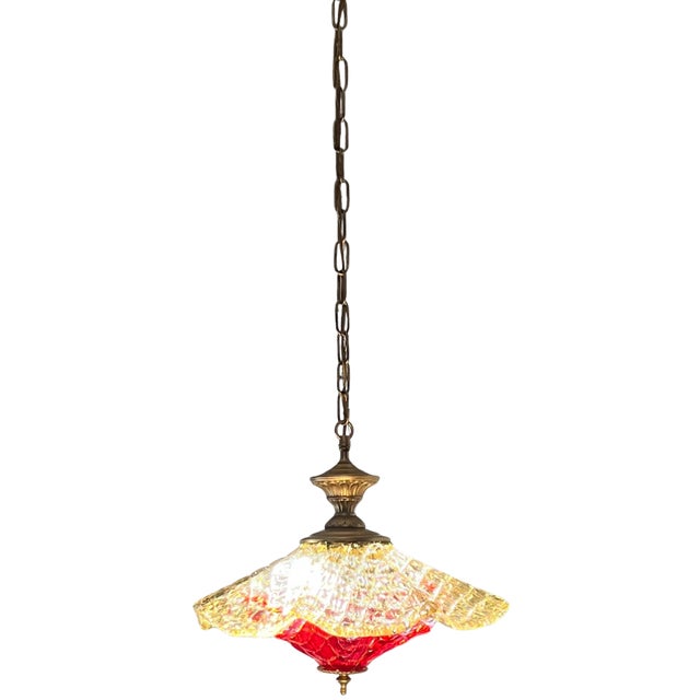 Vintage Murano Fazzoletto Art Glass “Fiore Di Fuoco” Amber Red Pendant Light For Sale - Image 13 of 18
