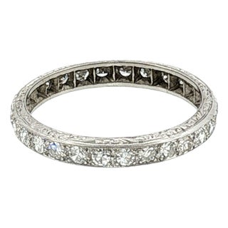 1920's Platinum 28 Single Cut Diamond Bead Set Eternity Ring, Size 7.25 For Sale