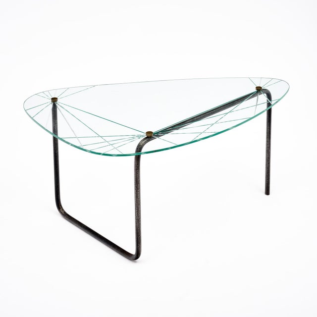 Metal Period Mid-Century Modern Etched Glass Coffee Table, Circa 1970 For Sale - Image 7 of 9