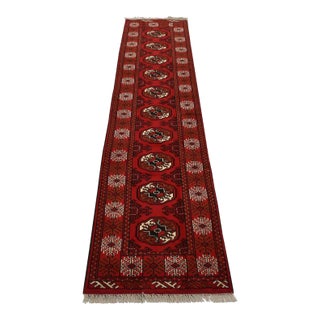 Turkmen Runner 2’5” X 9’6” Red Wool Vintage Tribal Hand-Knotted Oriental Rug For Sale