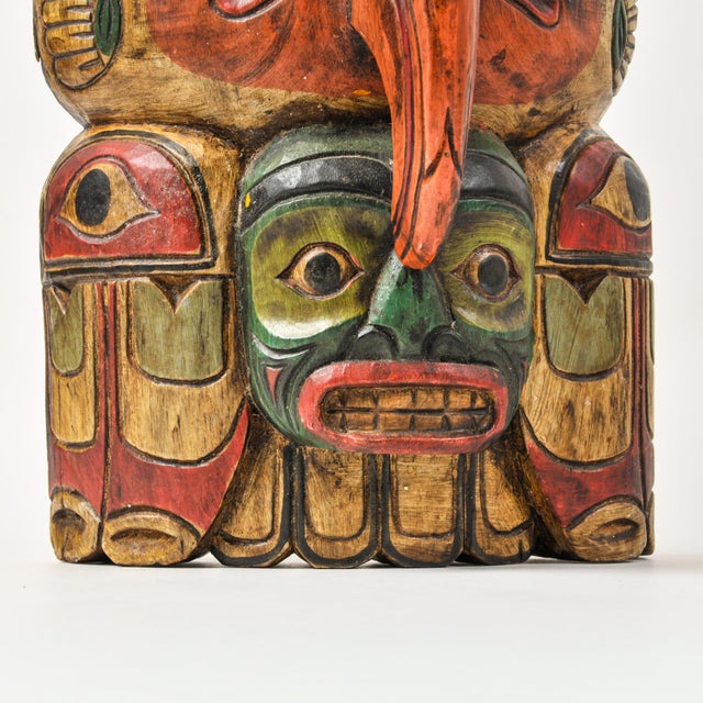 Large Pacific Northwest Coast Indigenous Art Style Carved Totem Wall Hanging For Sale In Rochester - Image 6 of 16
