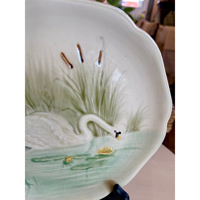 Cream 19th Century Majolica Choisy Le Roi French Swan Plate For Sale - Image 8 of 9