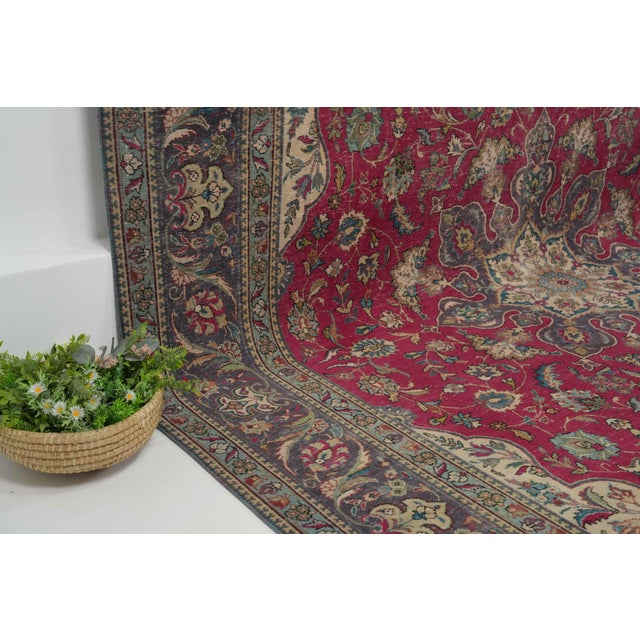1970s Vintage Persian Handmade Wool 10x13 Red Area Rug For Sale - Image 4 of 11