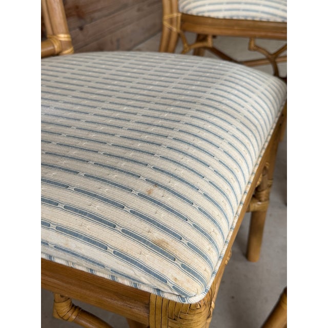 Set of Four Vintage Lexington Chinese Chippendale Rattan & Faux Bamboo Dining Chairs For Sale - Image 9 of 12