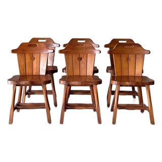Set of 6 Carved Pine Chairs Denmark 1970s For Sale