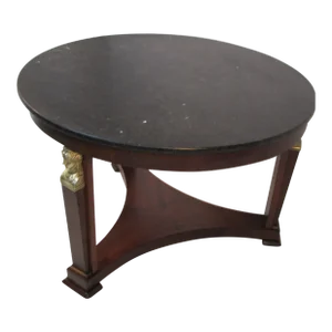 Late 20th Century Round Walnut and Charcoal Marble Coffee Table