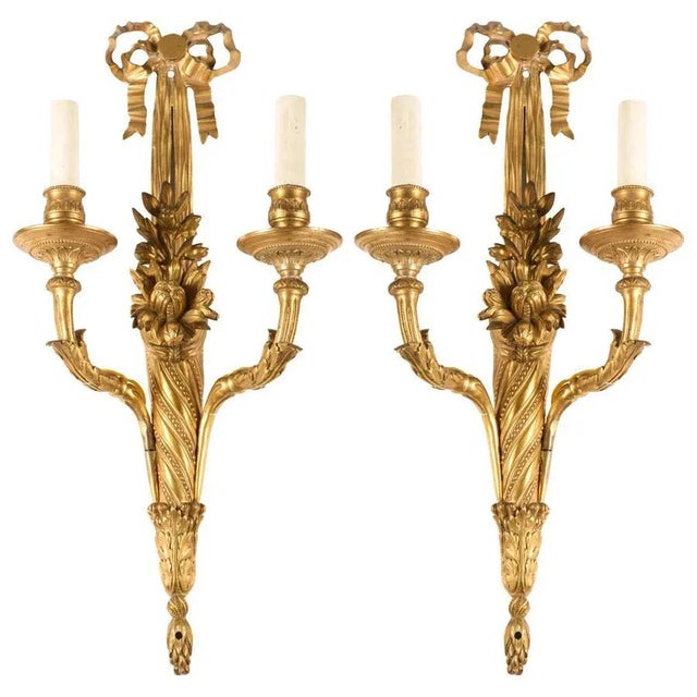 18th Century French Louis XVI Ormolu 2-Arm Sconces, 1780, Set of 2 For Sale - Image 3 of 8