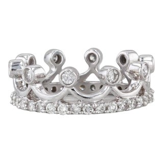 0.58ctw Eternity Diamond Crown Ring 14k White Gold Size 4.25 Stackable For Sale