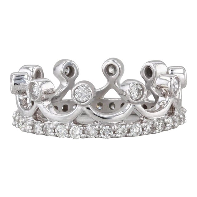 0.58ctw Eternity Diamond Crown Ring 14k White Gold Size 4.25 Stackable For Sale