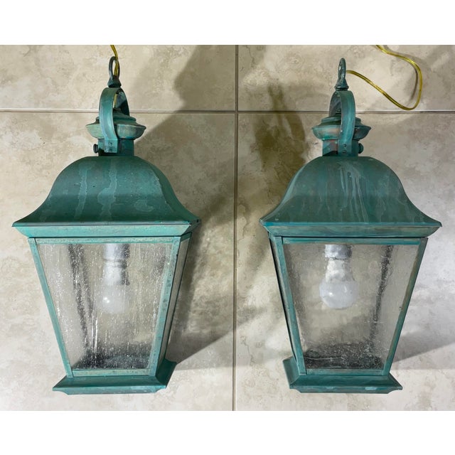 Pair of Solid Brass Vintage Ceiling Lantern 19”.5 X 9”.5 X 9”.5 For Sale - Image 9 of 9