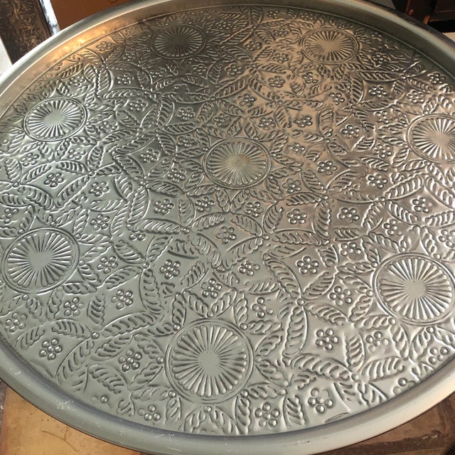1940s Carved Folding Table Base With Large Silver Tray For Sale - Image 4 of 10