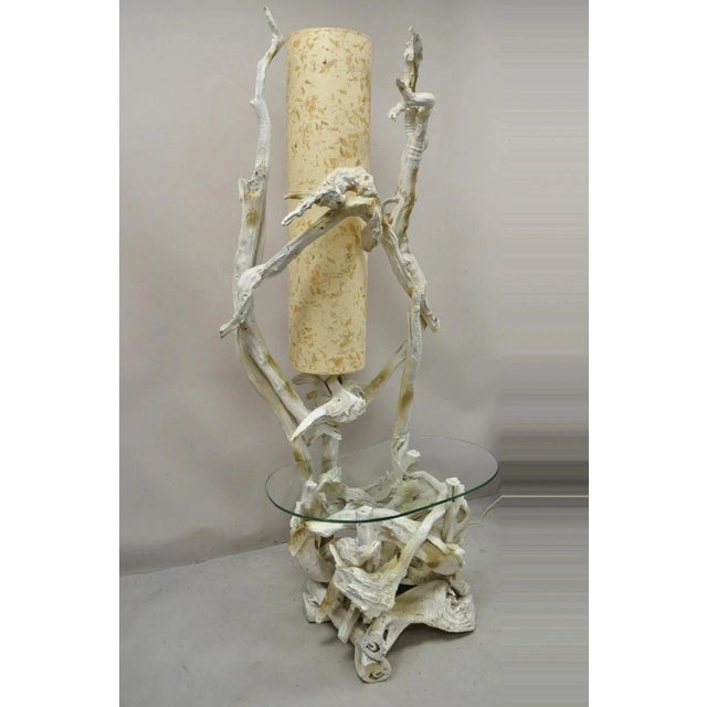 Vintage Mid Century Modern White Driftwood Kidney Glass Side Table Floor Lamp For Sale - Image 12 of 12