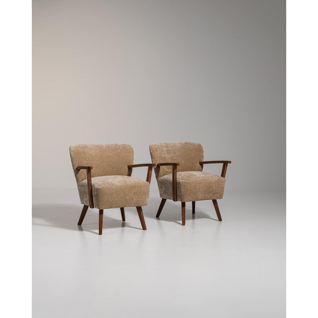 1940s Mid-Century Modern Cream Wood Pair of Club Chairs For Sale - Image 9 of 12