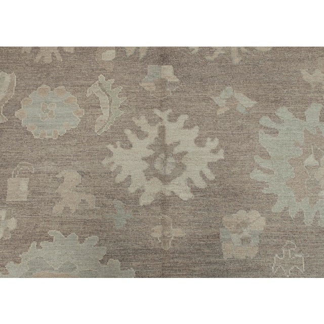 Turkish Oushak Rug Taupe and Sage Green Handwoven Wool Rug 10'8" X 14'2" For Sale In Houston - Image 6 of 10
