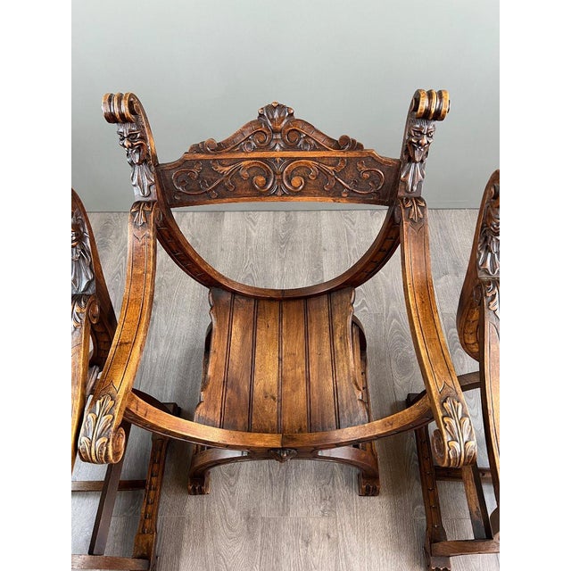 19th Century Renaissance Wooden Armchairs, Set of 3 For Sale - Image 6 of 13