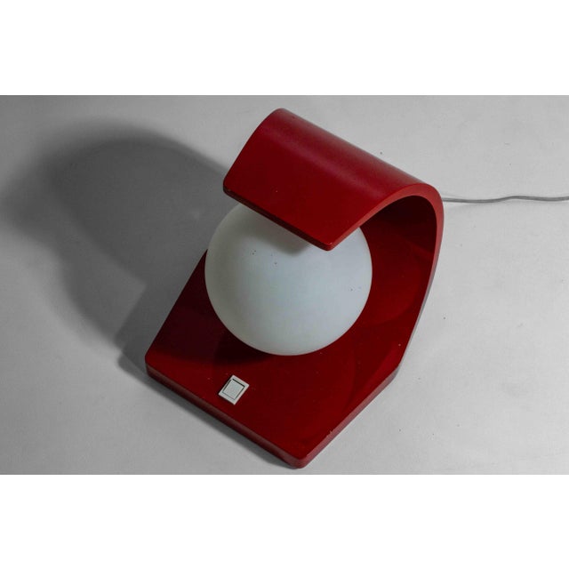 Glass Space Age Orb Table Lamp in Red Laminate Casing, Italy, 1960s For Sale - Image 7 of 10