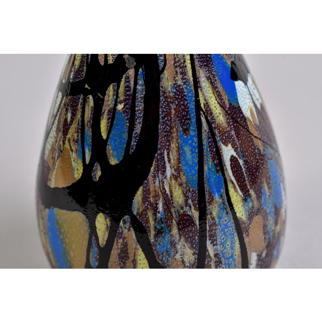 Tall Vintage Signed + Orig Label Carlo Moretti Blue Black Gold White Murano Glass Vase For Sale - Image 10 of 12