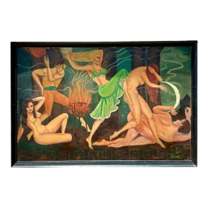 Vintage Boho Original Figurative Oil Painting on Board