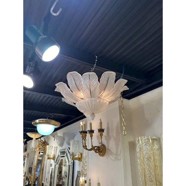 Lovely small scale frosted Murano glass flush mount chandelier in the shape of a flower. Creates a beautiful textural look!!