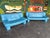 Vintage Postmodern Italian Nicoletti Attrb Blue Leather Loveseat For Sale - Image 4 of 12