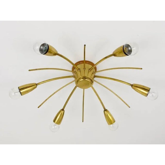 Modern Modernist Brass Sun-Shaped Flush Mount attributed to J. T. Kalmar for Kalmar, Austria, 1950s For Sale - Image 3 of 9