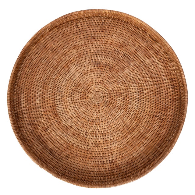 Coastal Artifacts Rattan Round Serving Ottoman Tray 28" Diameter, Honey Brown For Sale - Image 3 of 6