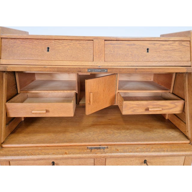 Art Deco Arts & Crafts Secretary in Natural Oak, 1930s For Sale - Image 14 of 15