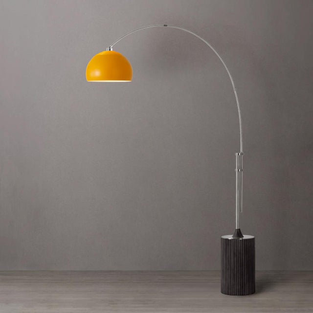 Mid-Century Modern 1980s Nova of California Mustard Floor Lamp - 92" Mid Century Modern Arc Lamp, Black Oak Base, Dimmable For Sale - Image 3 of 7